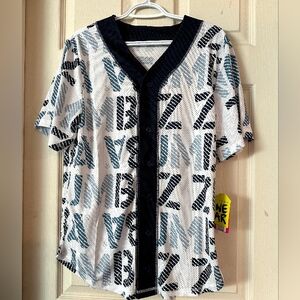 Black and White Graphic Button-Up Shirt Unisex